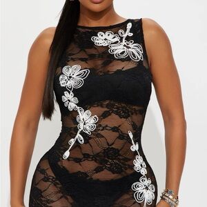 Fashion Nova Black and White Lace Mini Dress